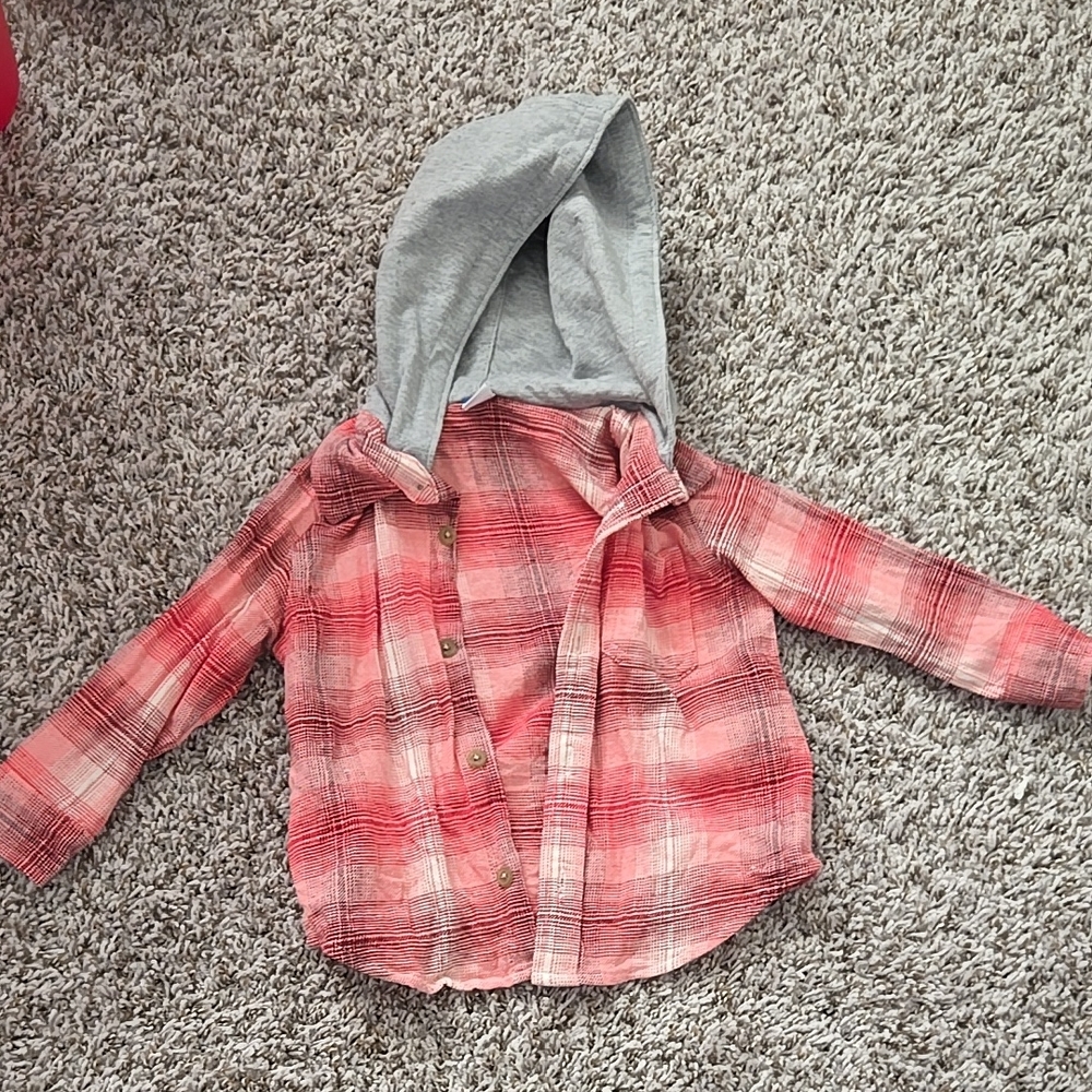 Old Navy 2T Plaid Pink and Gray Toddler Hooded Shirt